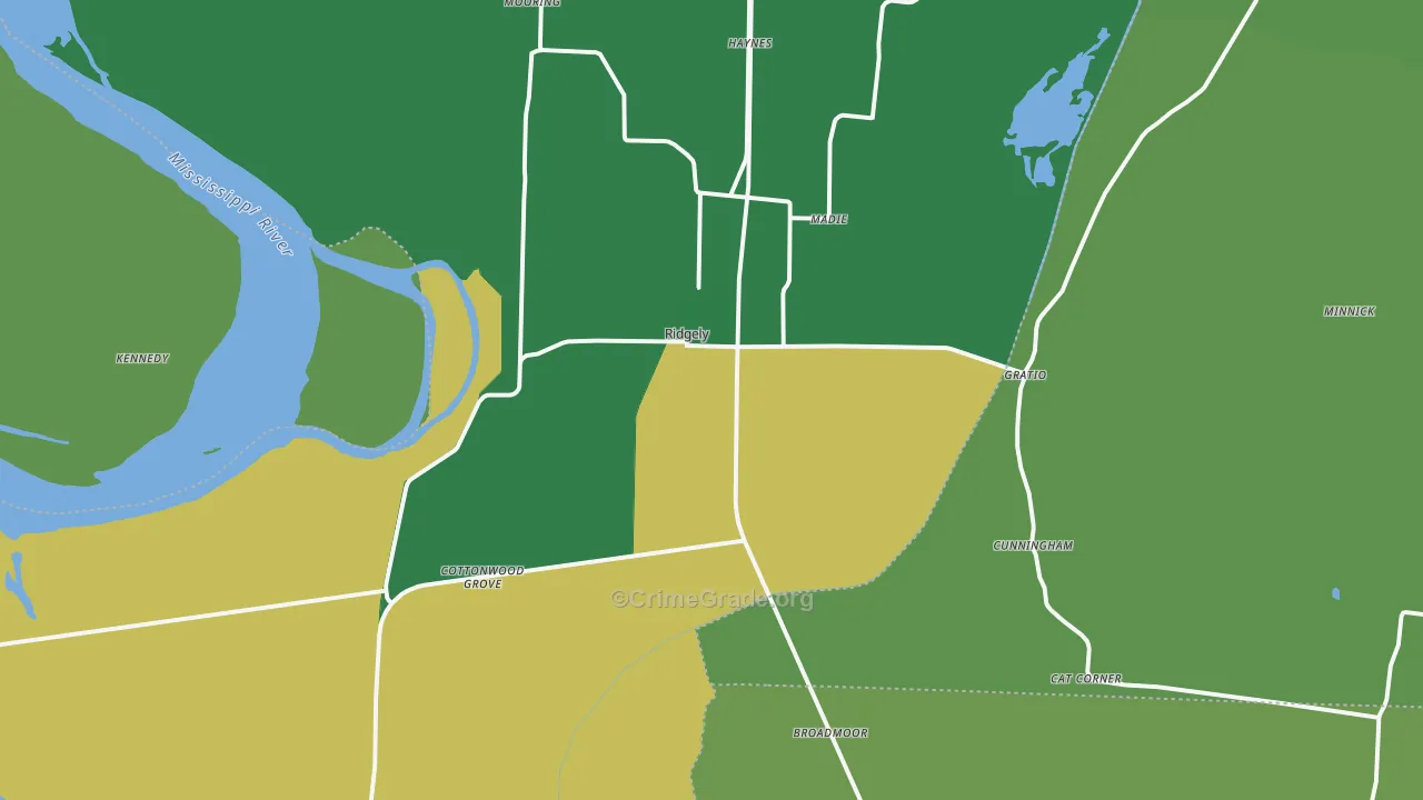 Ridgely, TN Map of Vehicle Theft Rates