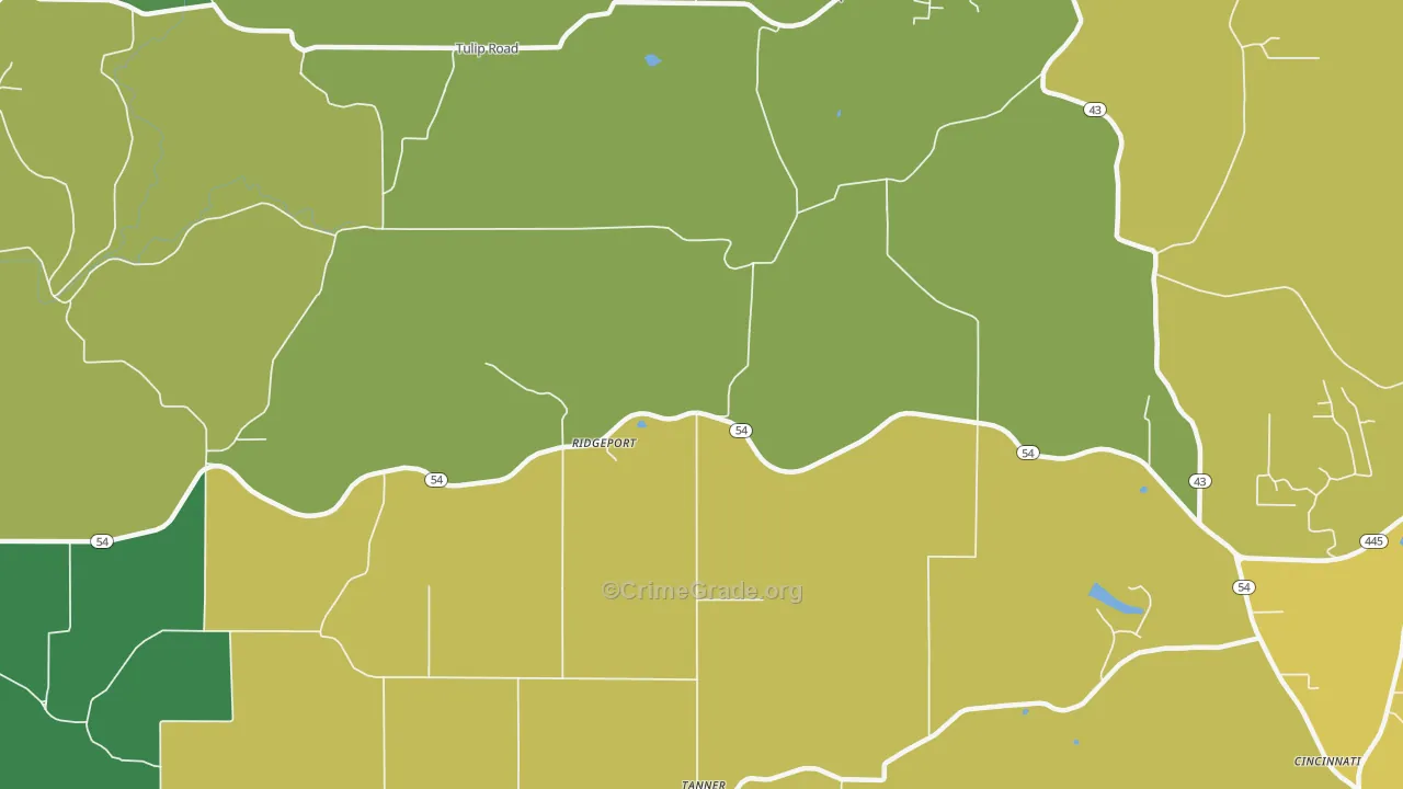 Ridgeport, IN Map of Vehicle Theft Rates