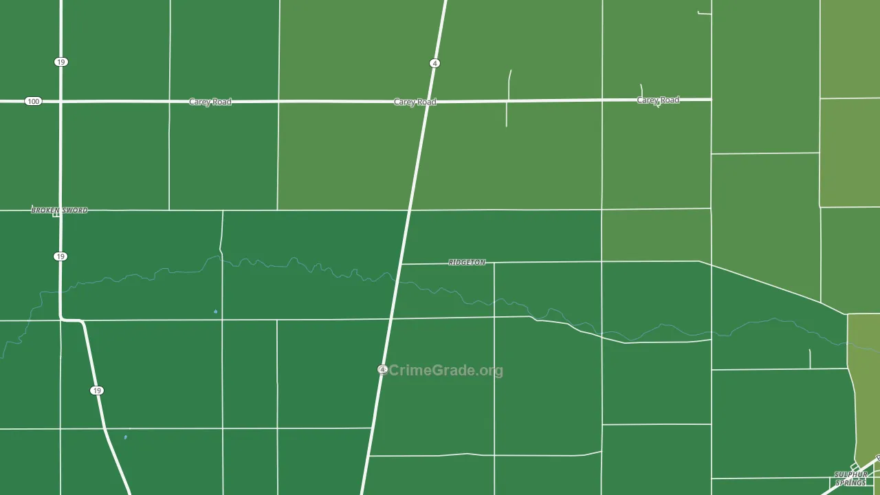 Ridgeton, OH Map of Vehicle Theft Rates