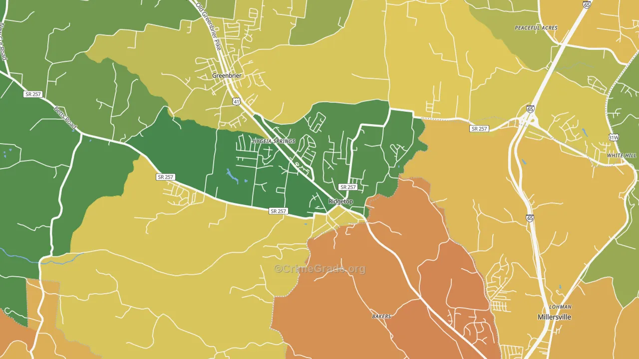 Ridgetop, TN Map of Vehicle Theft Rates