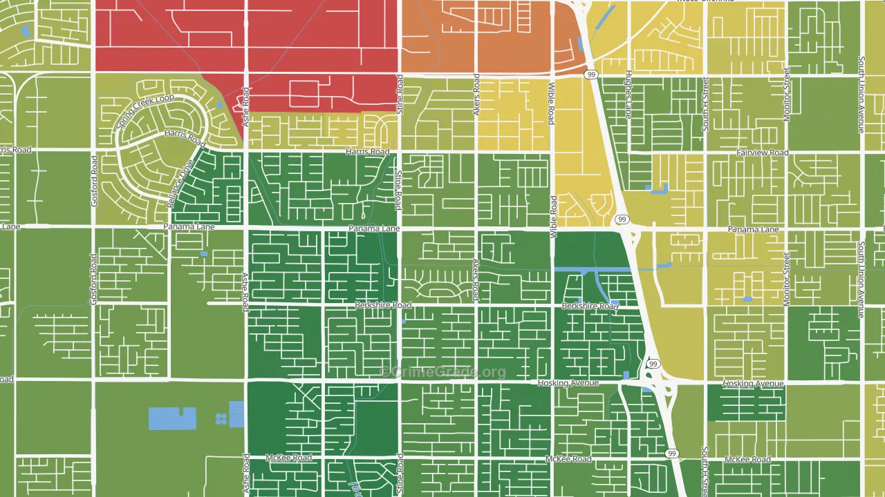 Ridgeview Estates, Bakersfield, CA Map of Vehicle Theft Rates