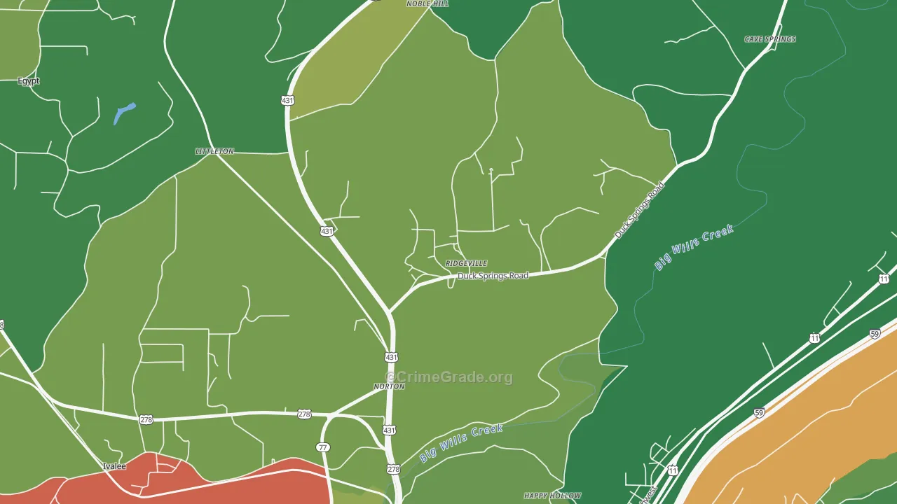 Ridgeville, AL Map of Vehicle Theft Rates