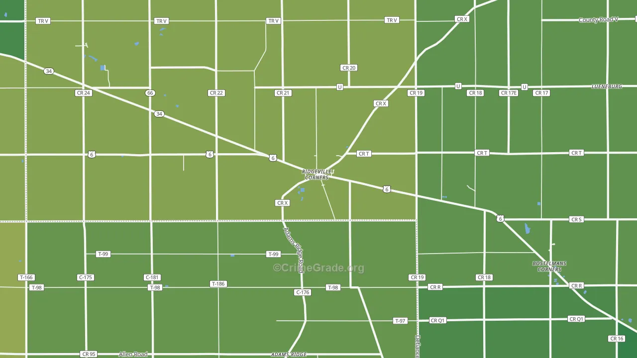 Ridgeville Corners, OH Map of Vehicle Theft Rates