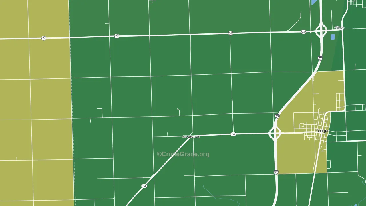 Ridgeville, IL Map of Vehicle Theft Rates