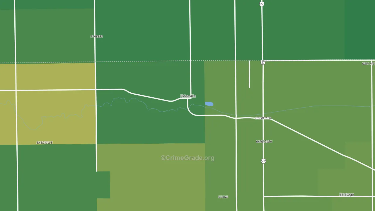 Ridgeville, IN Map of Vehicle Theft Rates