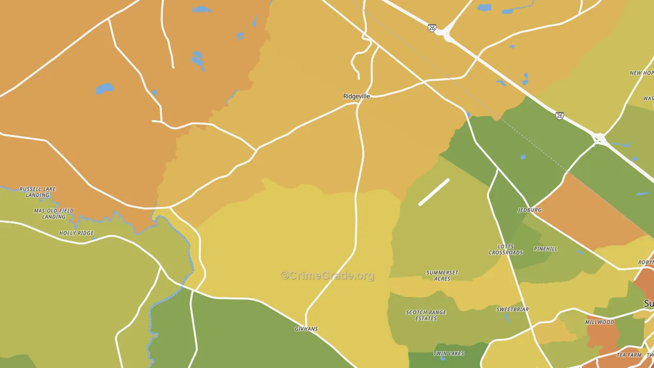 Ridgeville, SC Map of Vehicle Theft Rates