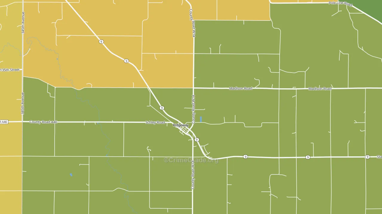 Ridgeway, IA Map of Vehicle Theft Rates