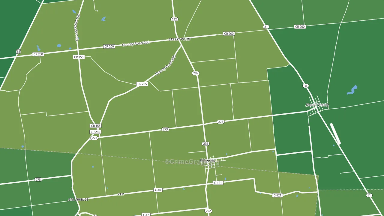 Ridgeway, OH Map of Vehicle Theft Rates