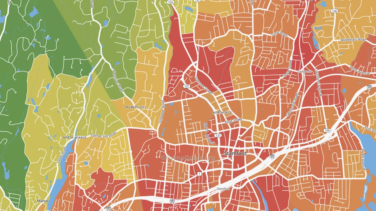 Ridgeway, Stamford, CT Map of Vehicle Theft Rates