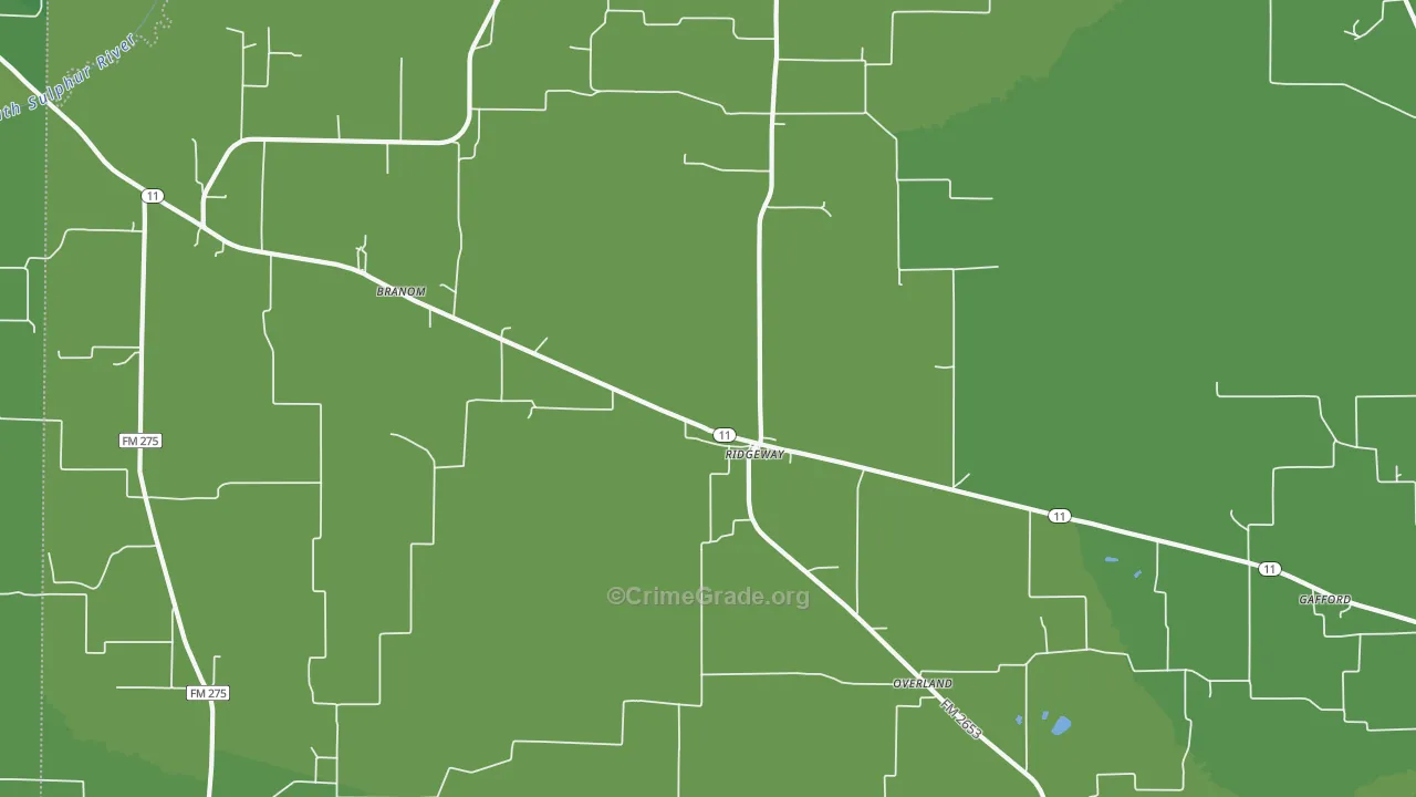 Ridgeway, TX Map of Vehicle Theft Rates
