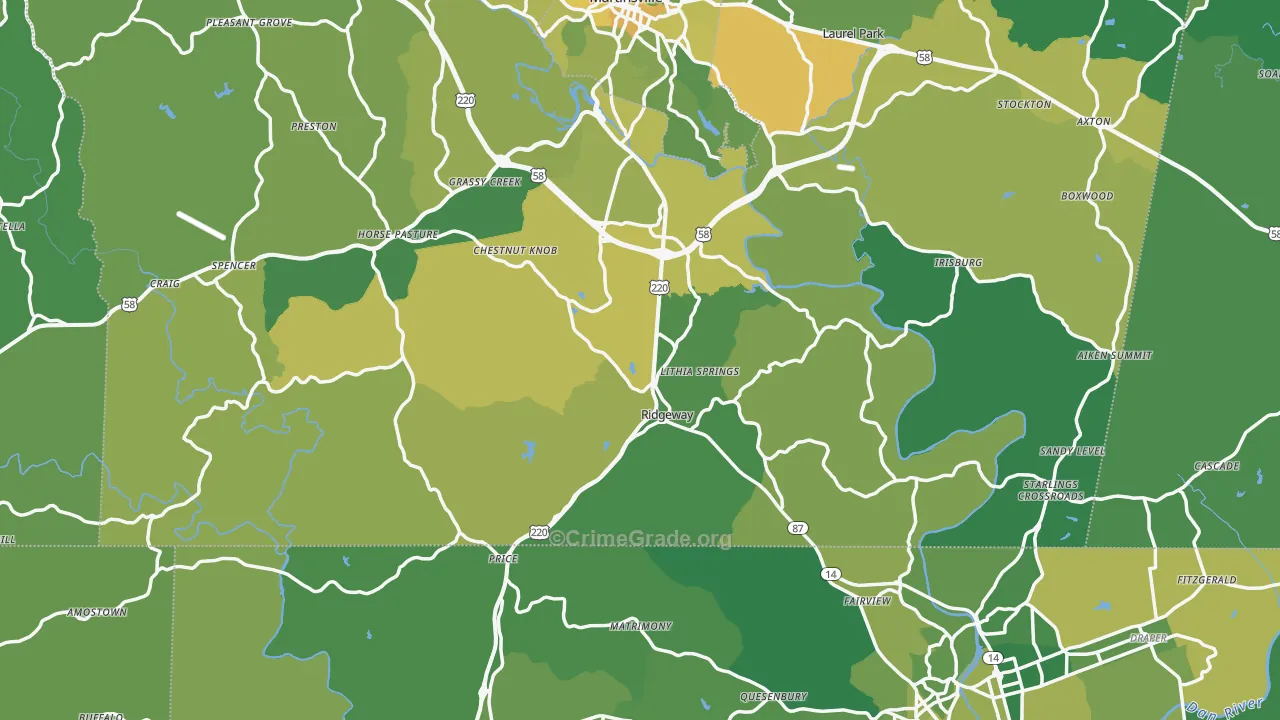 Ridgeway, VA Map of Vehicle Theft Rates