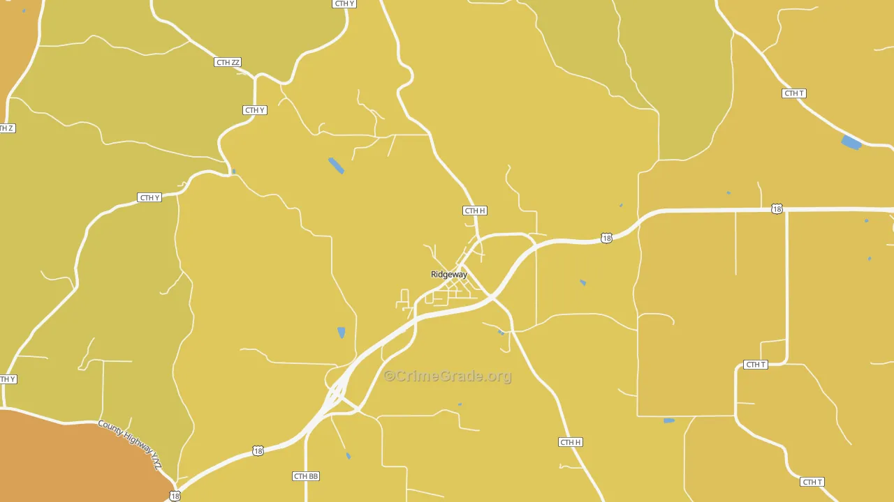 Ridgeway, WI Map of Vehicle Theft Rates