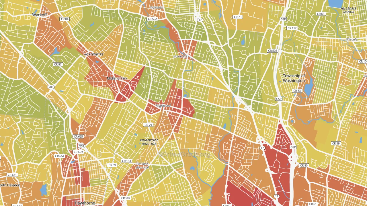 Ridgewood, NJ Map of Vehicle Theft Rates