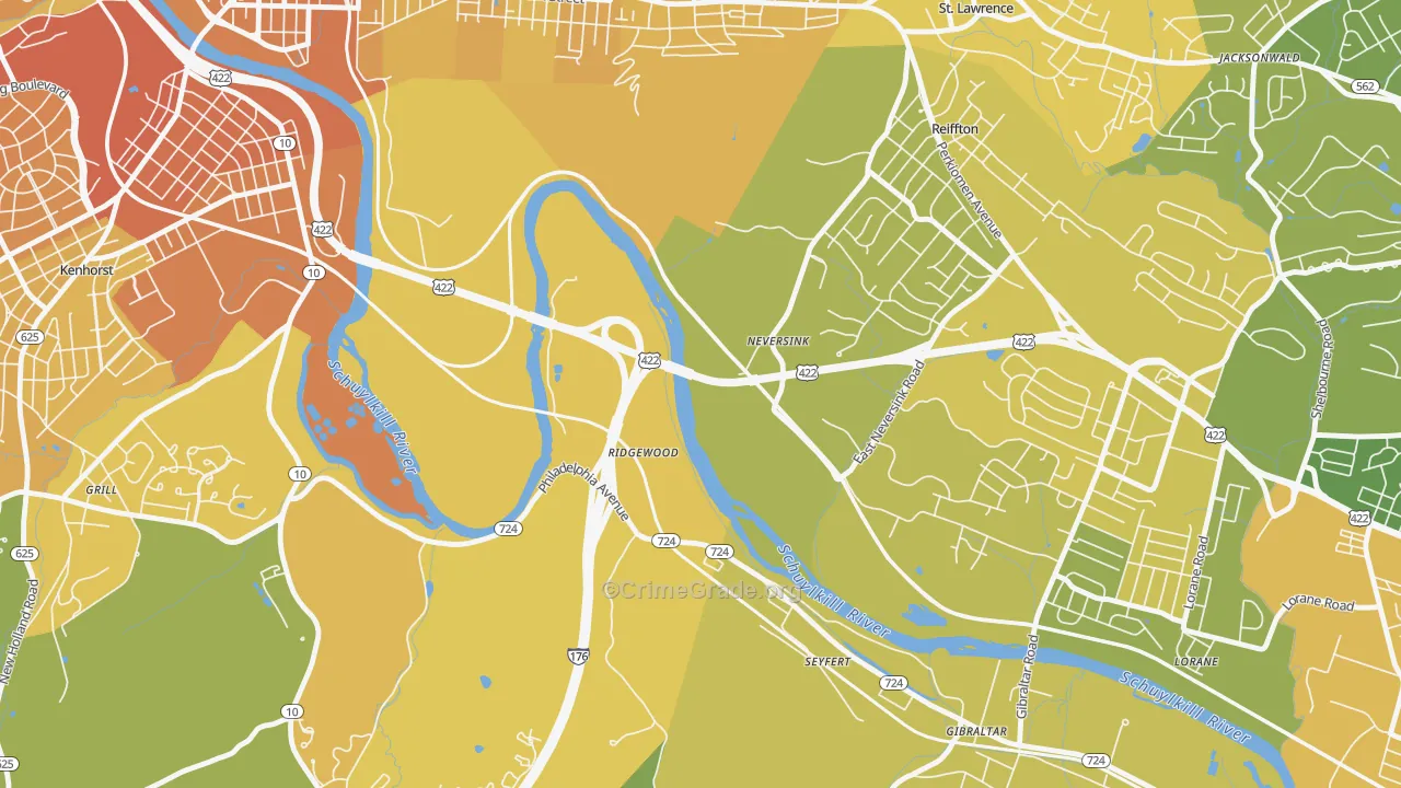 Ridgewood, PA Map of Vehicle Theft Rates