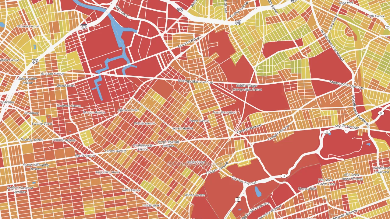 Ridgewood, Queens, NY Map of Vehicle Theft Rates