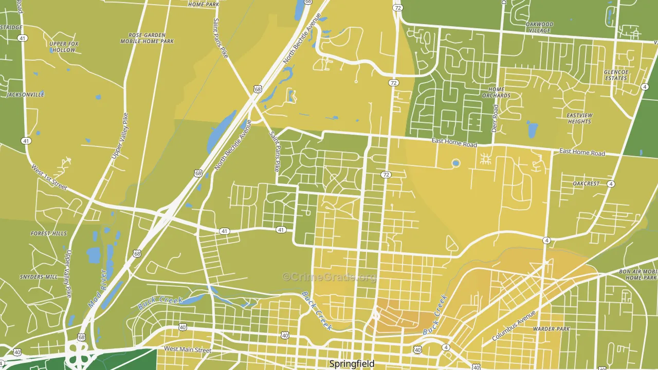 Ridgewood, Springfield, OH Map of Vehicle Theft Rates
