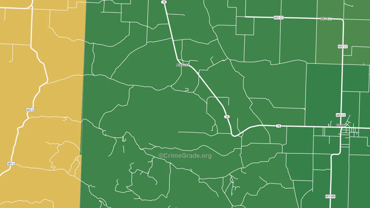 Ridgley, MO Map of Vehicle Theft Rates
