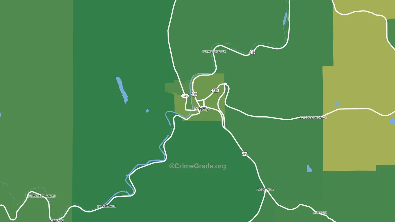 Ridgway, PA Map of Vehicle Theft Rates