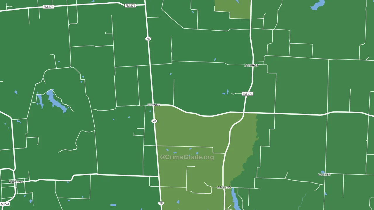 Ridings, TX Map of Vehicle Theft Rates