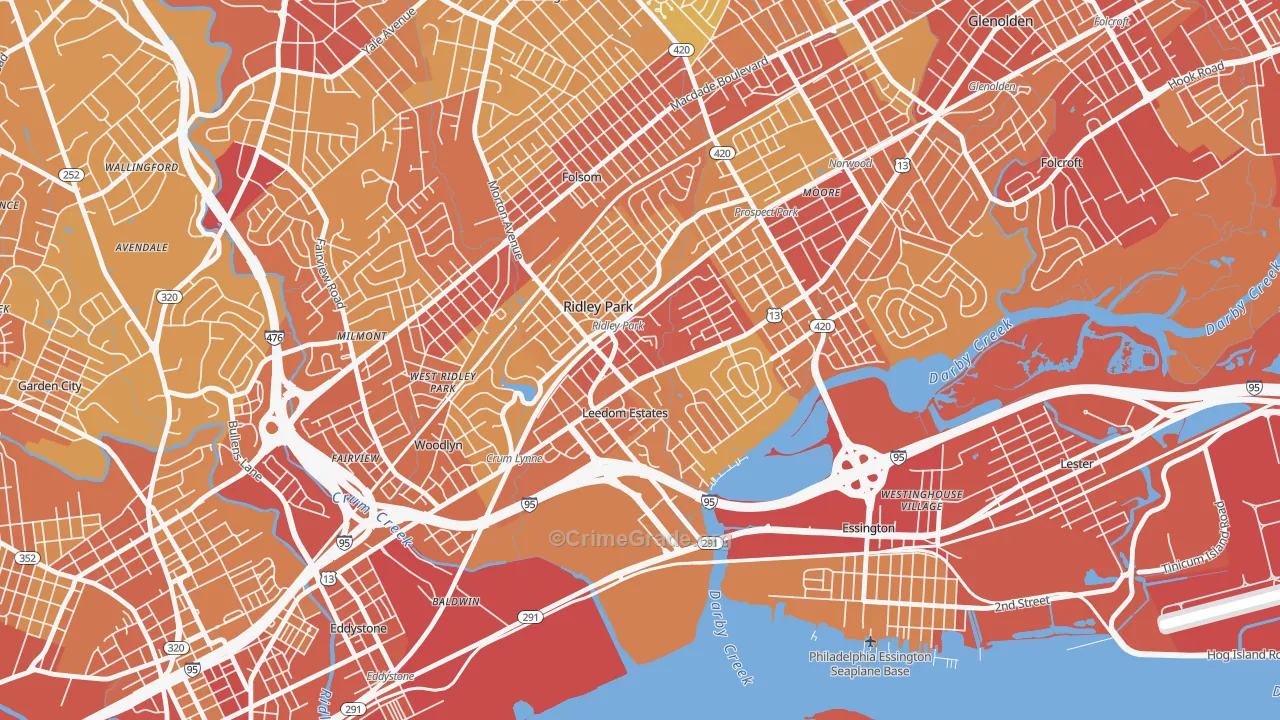 Ridley Park, PA Map of Vehicle Theft Rates