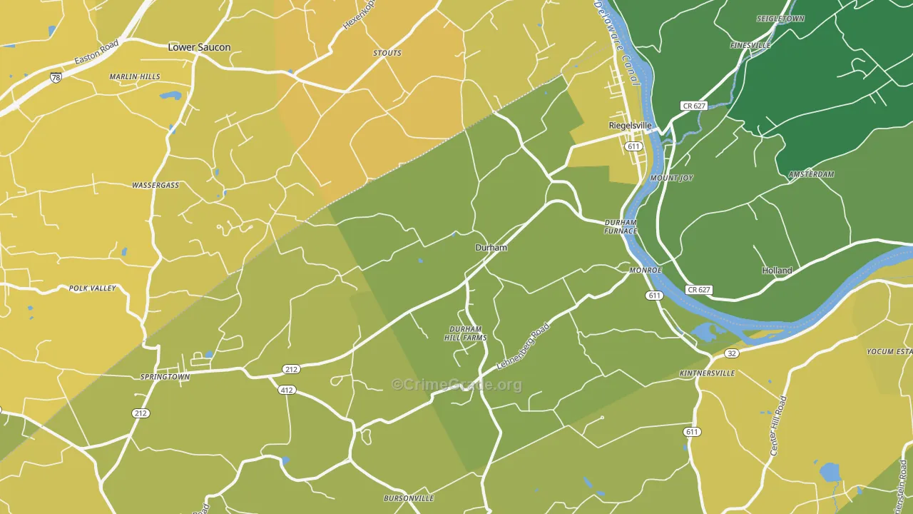 Riegelsville, PA Map of Vehicle Theft Rates