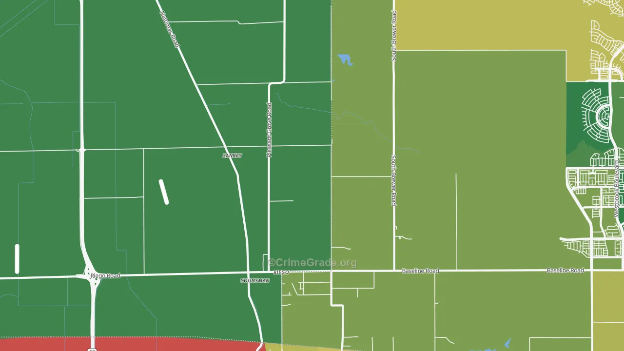 Riego, CA Map of Vehicle Theft Rates