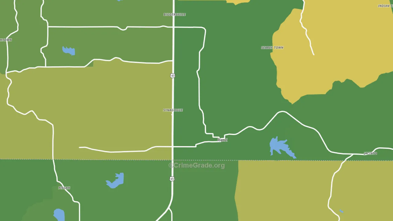Rienzi, MS Map of Vehicle Theft Rates