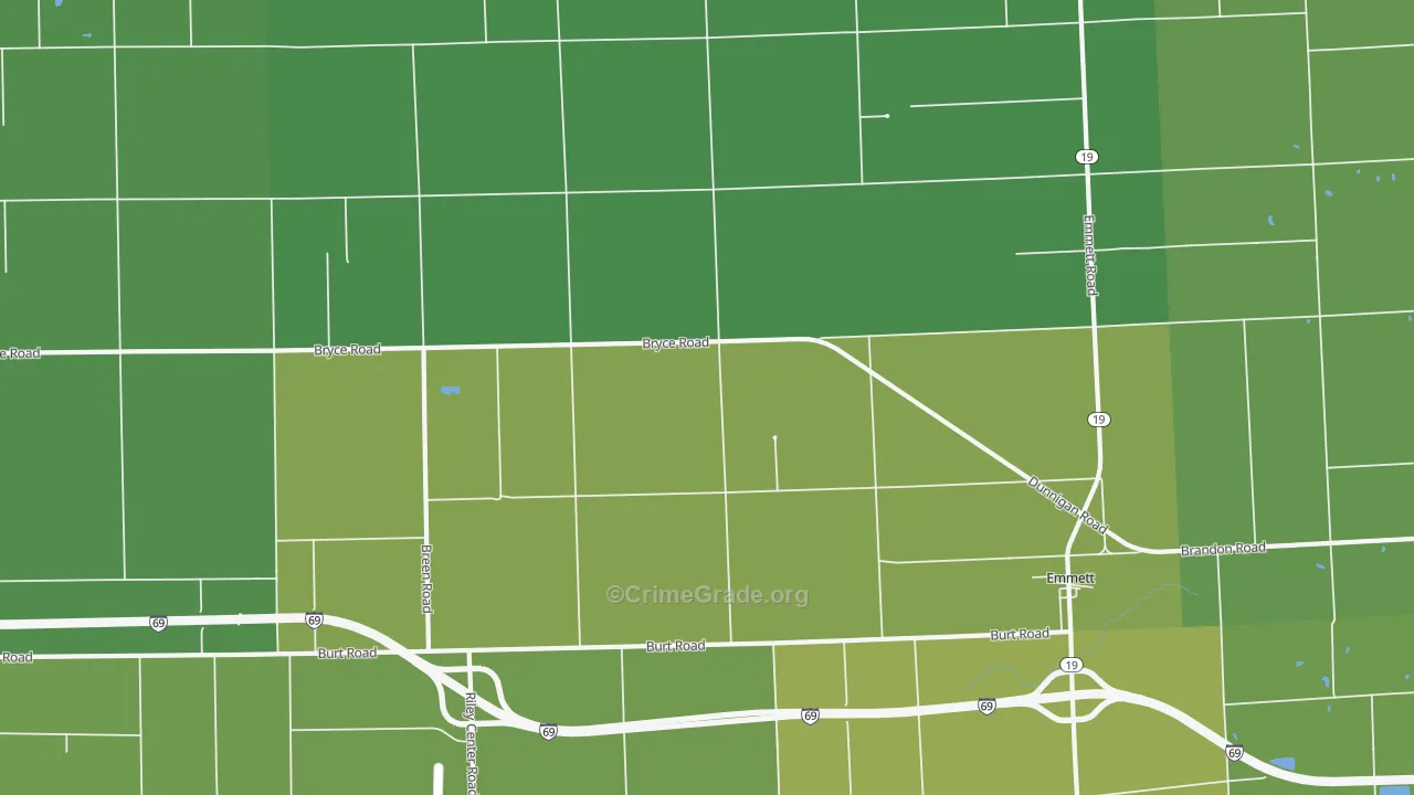 Riley Center, MI Map of Vehicle Theft Rates