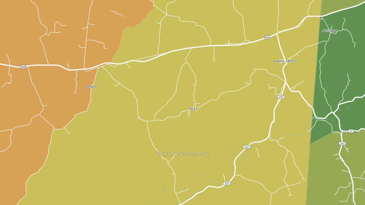 Riley, KY Map of Vehicle Theft Rates