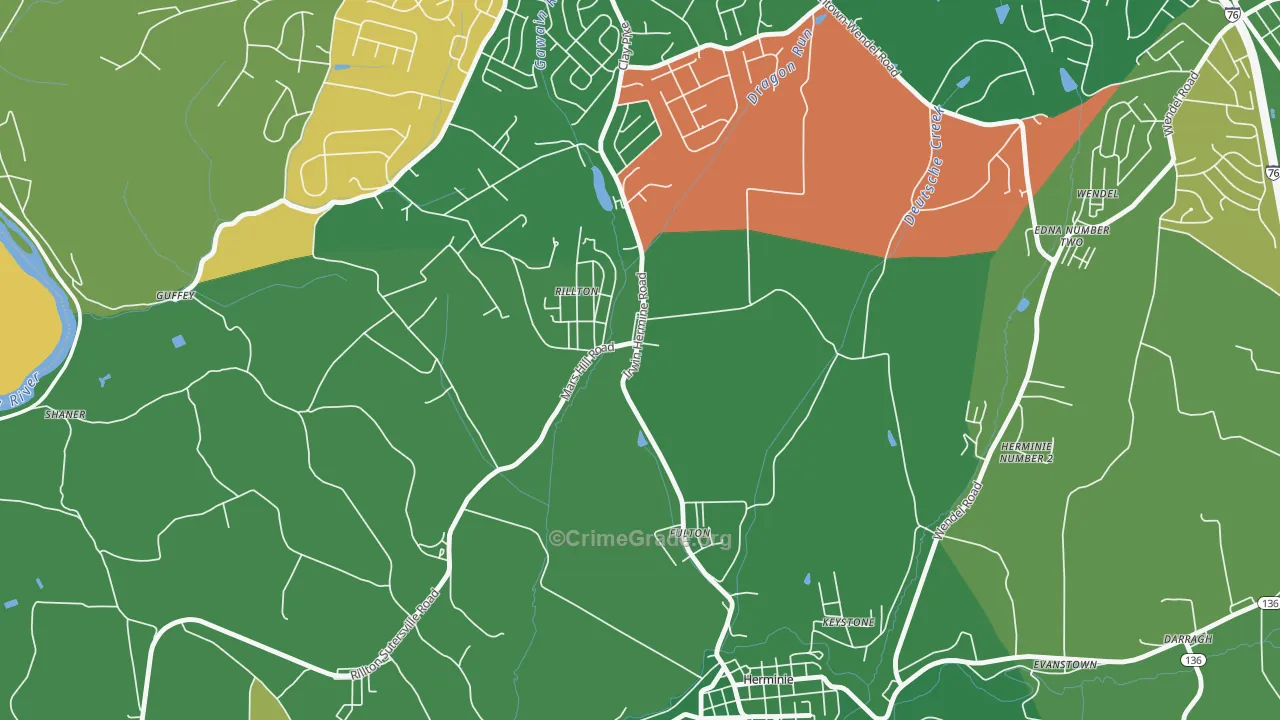 Rillton, PA Map of Vehicle Theft Rates