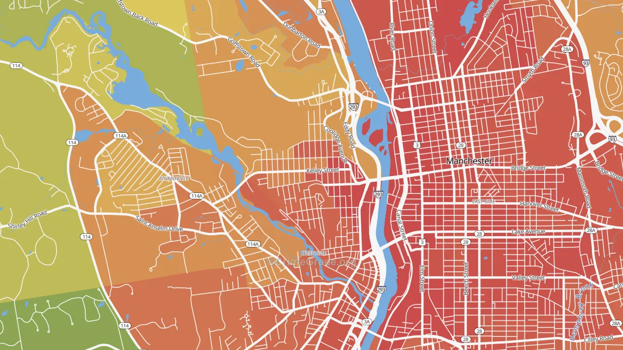 Rimmon Heights, Manchester, NH Map of Vehicle Theft Rates