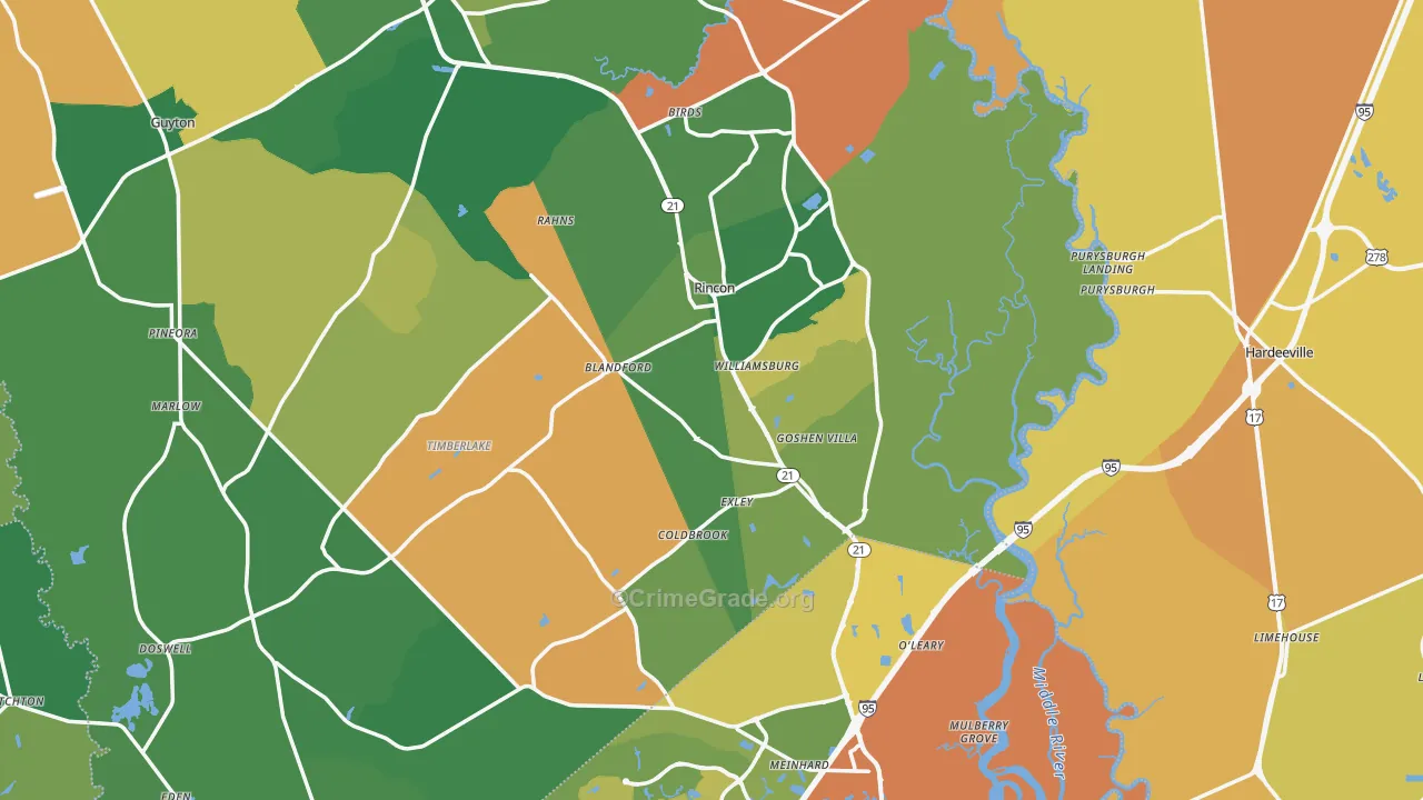 Rincon, GA Map of Vehicle Theft Rates
