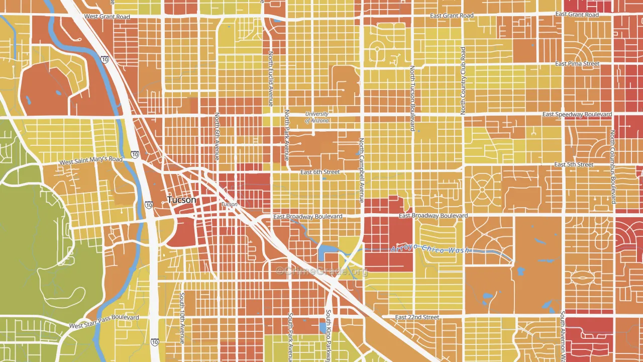 Rincon Heights, Tucson, AZ Map of Vehicle Theft Rates