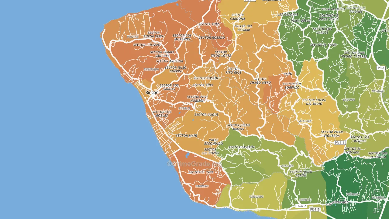 Rincon Municipio, PR Map of Vehicle Theft Rates