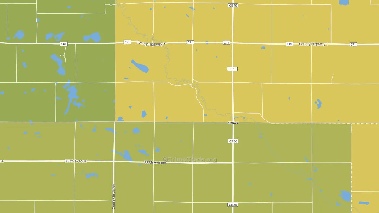 Rindal, MN Map of Vehicle Theft Rates
