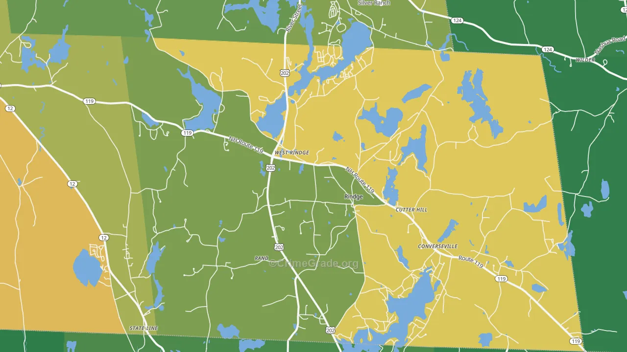 Rindge, NH Map of Vehicle Theft Rates
