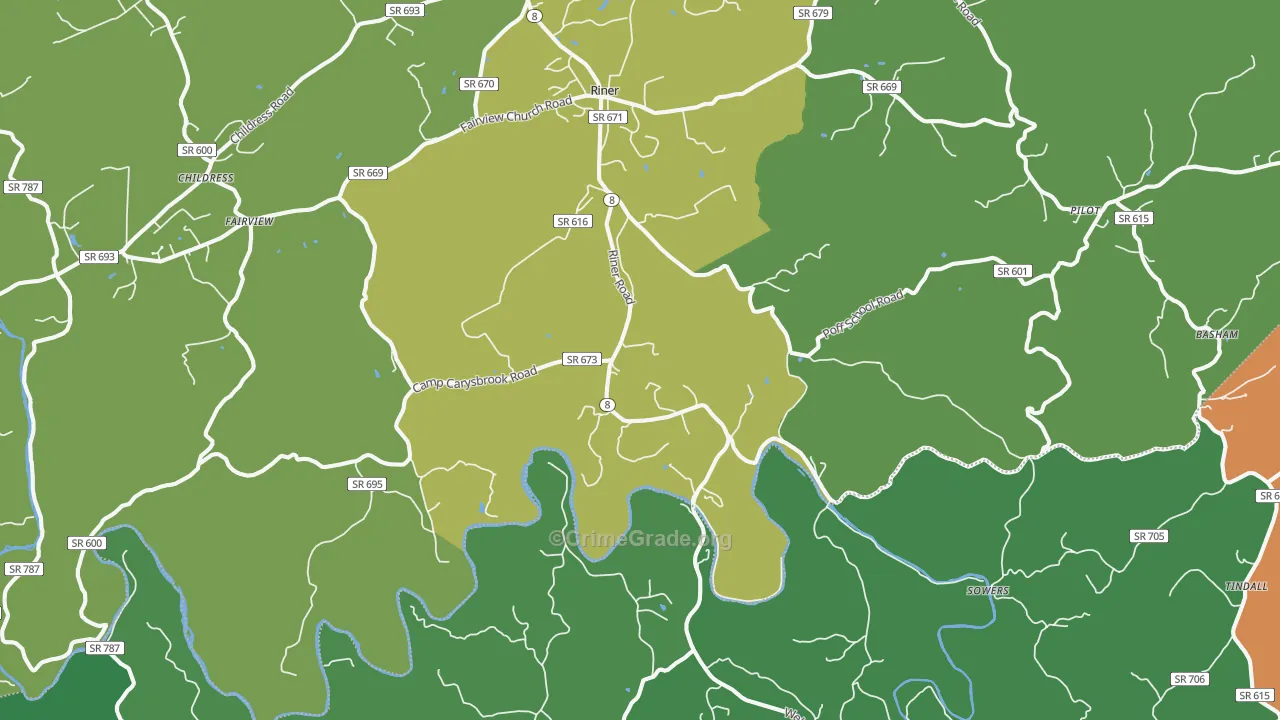 Riner, VA Map of Vehicle Theft Rates
