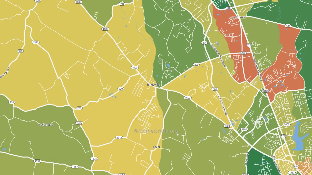 Rineyville, KY Map of Vehicle Theft Rates