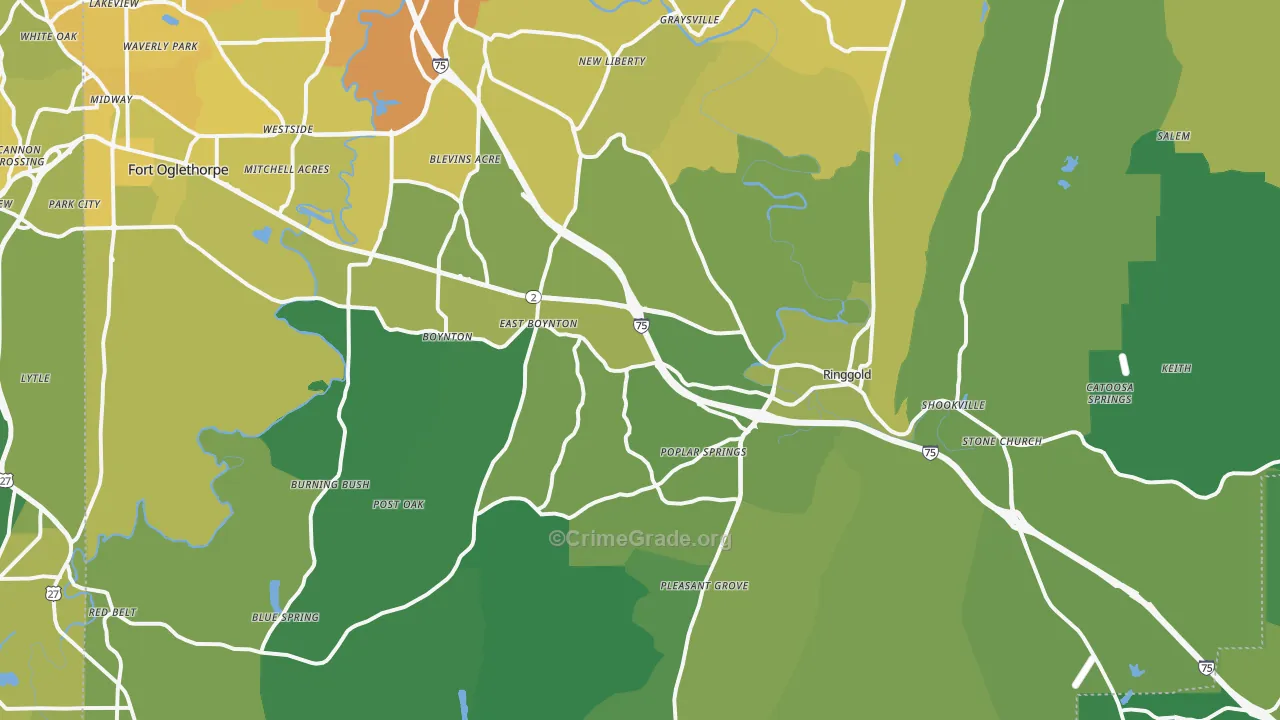 Ringgold, GA Map of Vehicle Theft Rates