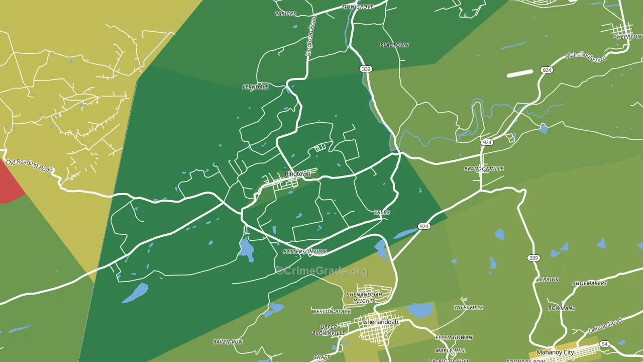 Ringtown, PA Map of Vehicle Theft Rates