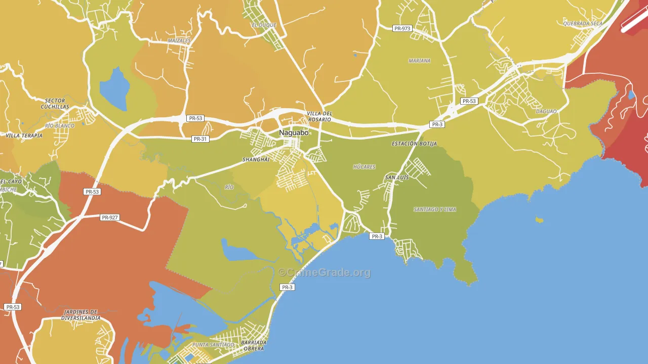 Rio Blanco, PR Map of Vehicle Theft Rates