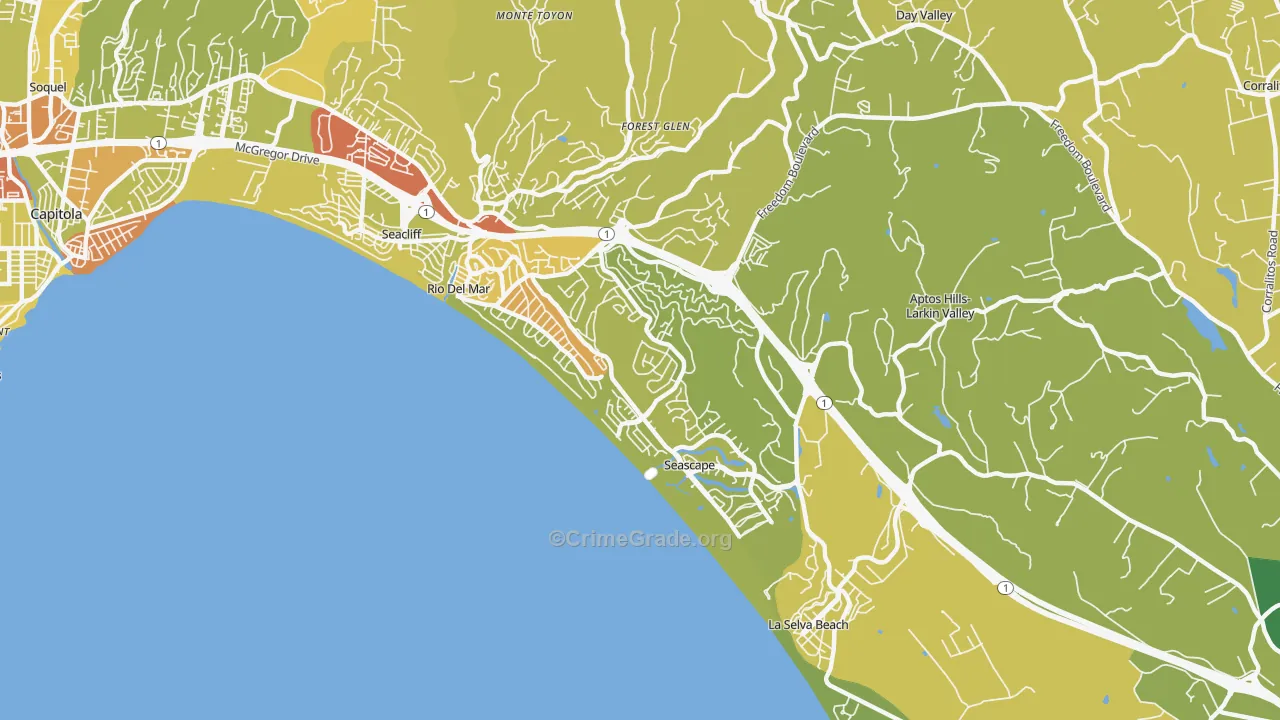 Rio del Mar, CA Map of Vehicle Theft Rates
