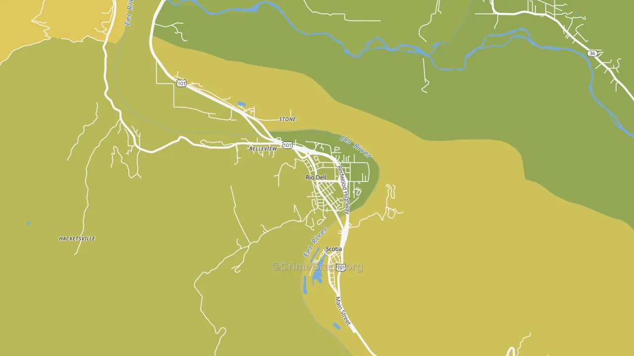 Rio Dell, CA Map of Vehicle Theft Rates