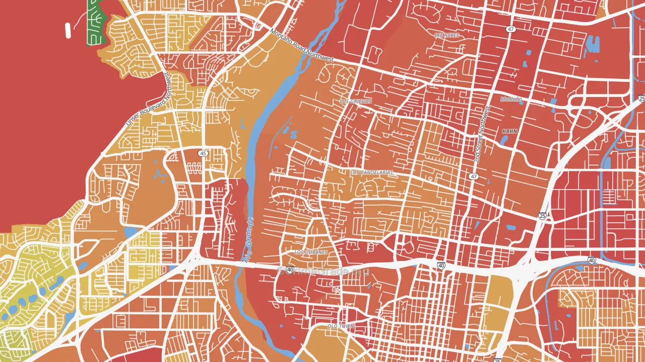 Rio Grande, Albuquerque, NM Map of Vehicle Theft Rates