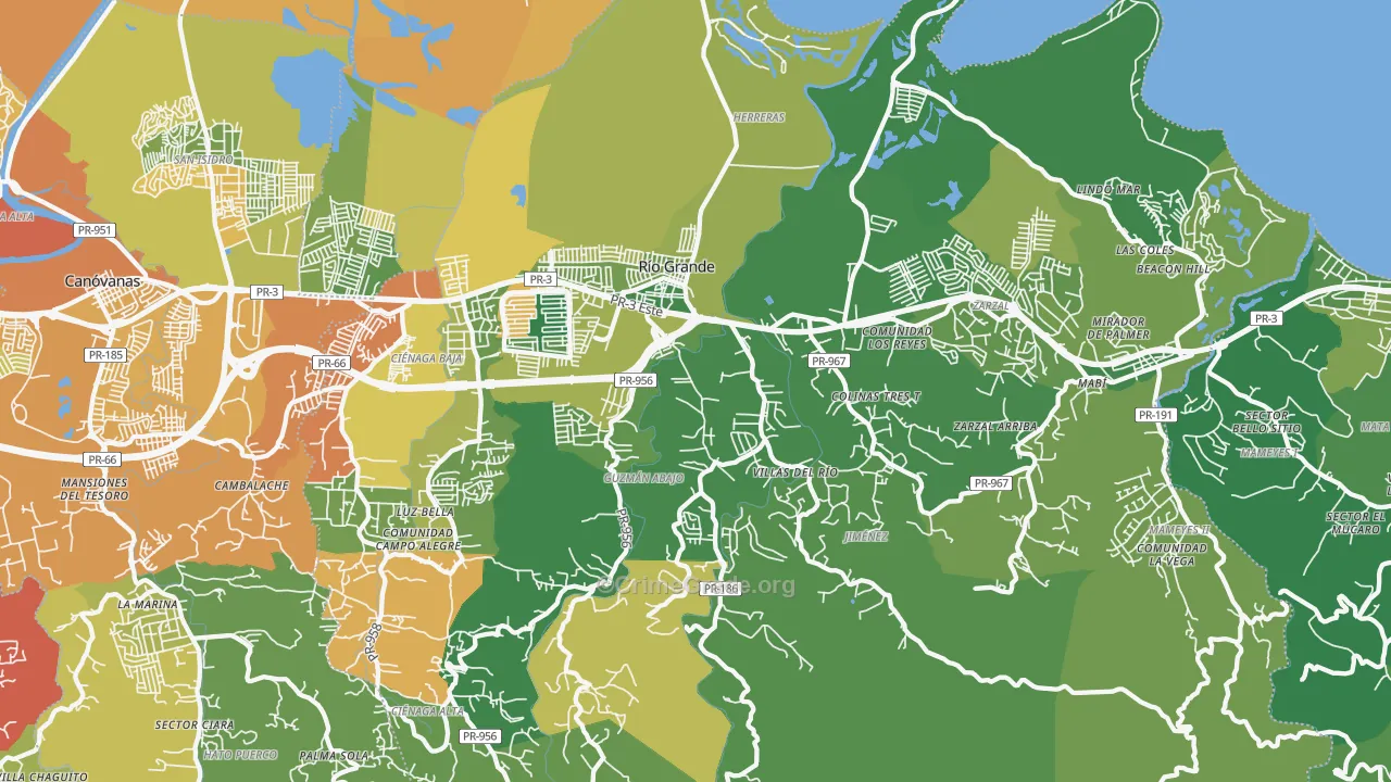Rio Grande Municipio, PR Map of Vehicle Theft Rates