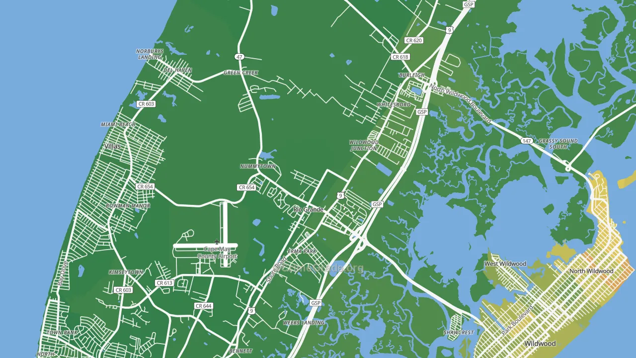 Rio Grande, NJ Map of Vehicle Theft Rates
