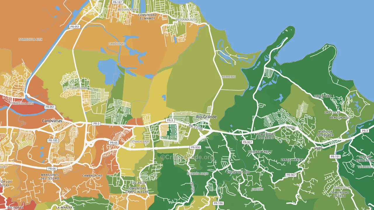 Rio Grande, PR Map of Vehicle Theft Rates