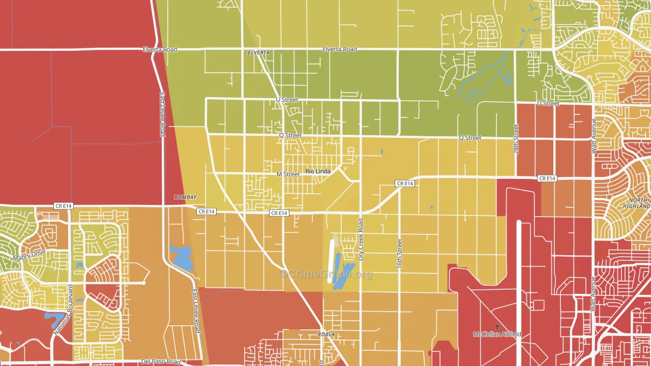 Rio Linda, CA Map of Vehicle Theft Rates