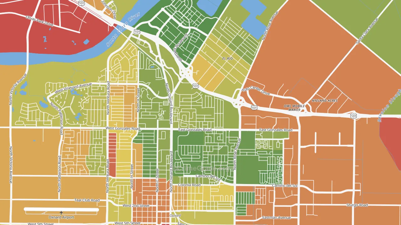 Rio Lindo, Oxnard, CA Map of Vehicle Theft Rates