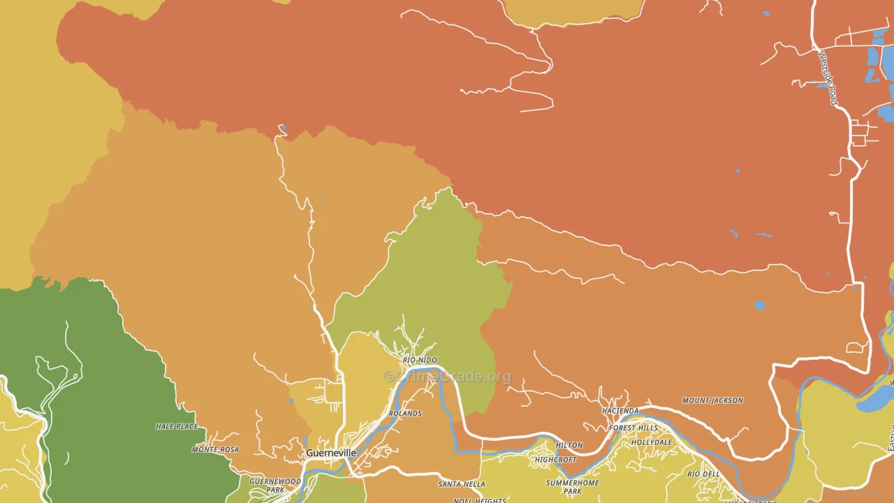 Rio Nido, CA Map of Vehicle Theft Rates